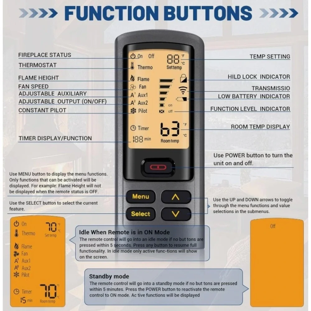 2166-330 Fireplace Remote Control Transmitter for RC300 Replacement for Heat Go